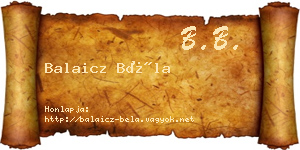 Balaicz Béla névjegykártya